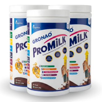 Gronao ProMilk Kids Health Nutrition Drink Powder 3+ years | 9g Protein with DHA, Calcium, Probiotics | Chocolate Flavor 400g - Pack of 3